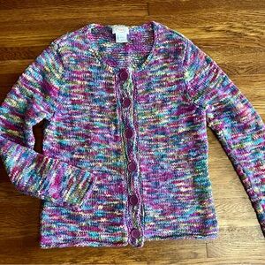 Vintage grandma cardigan sweater L M rainbow cotton artsy